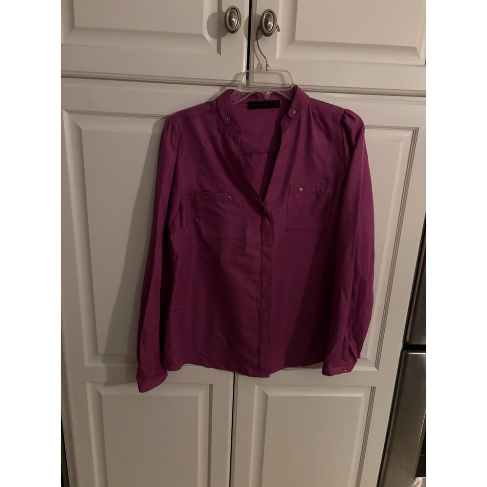 The Limited Magenta‎ Purple Split Neck Long Sleeve Blouse Gold Stud Detail Large